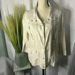 Chicos Women’s 2 US L 100% Linen Snap Closure Lagenlook Long Sleeve Jacket